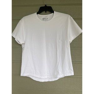 BYLT Womens Drop Cut Short Sleeve LUX White Shirt Size Large